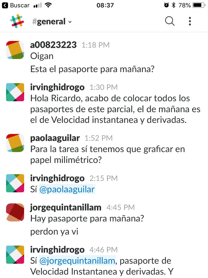 Aplicaciones estudiantes: Slack