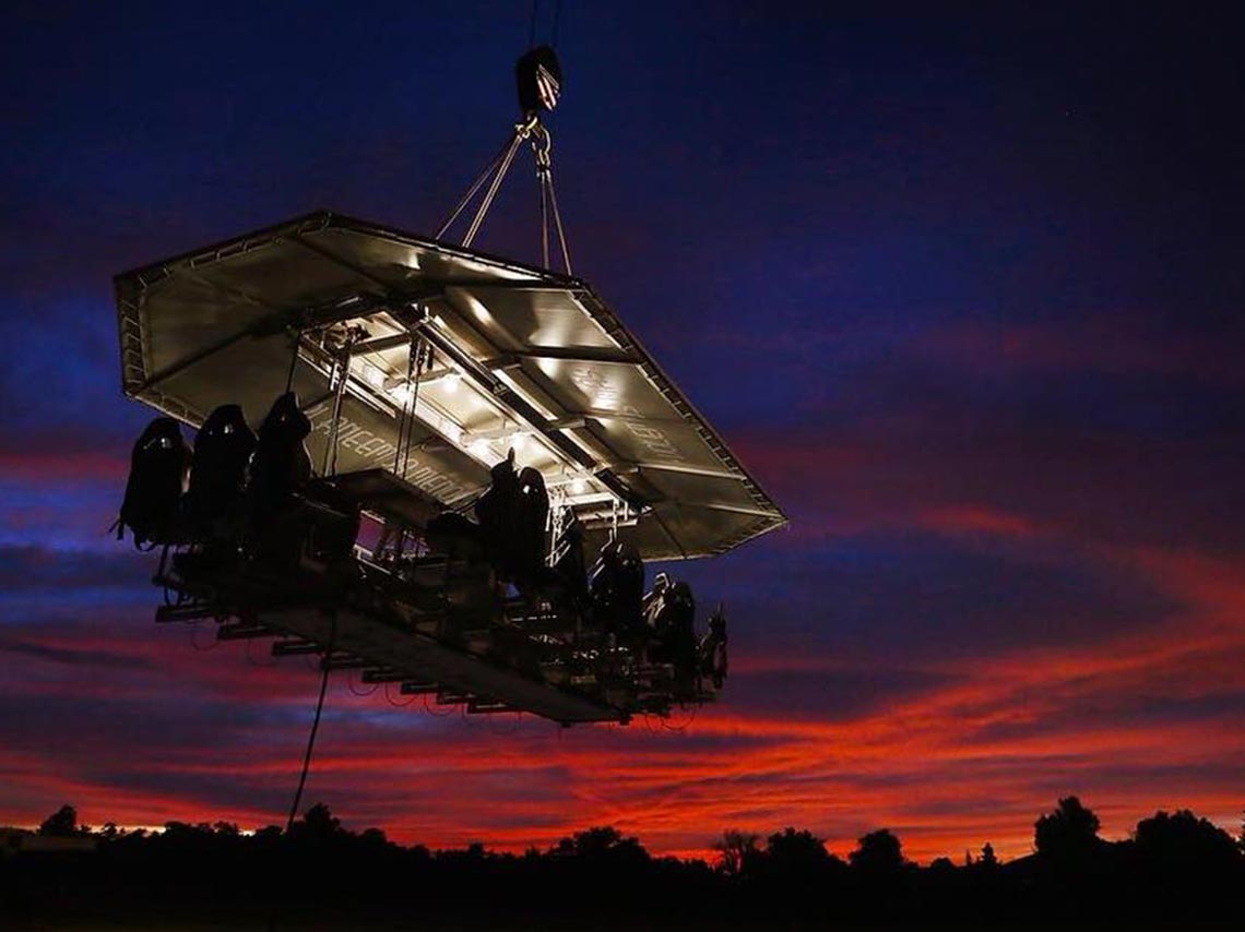 Dinner in the sky en Teotihuacán 2018 atardecer