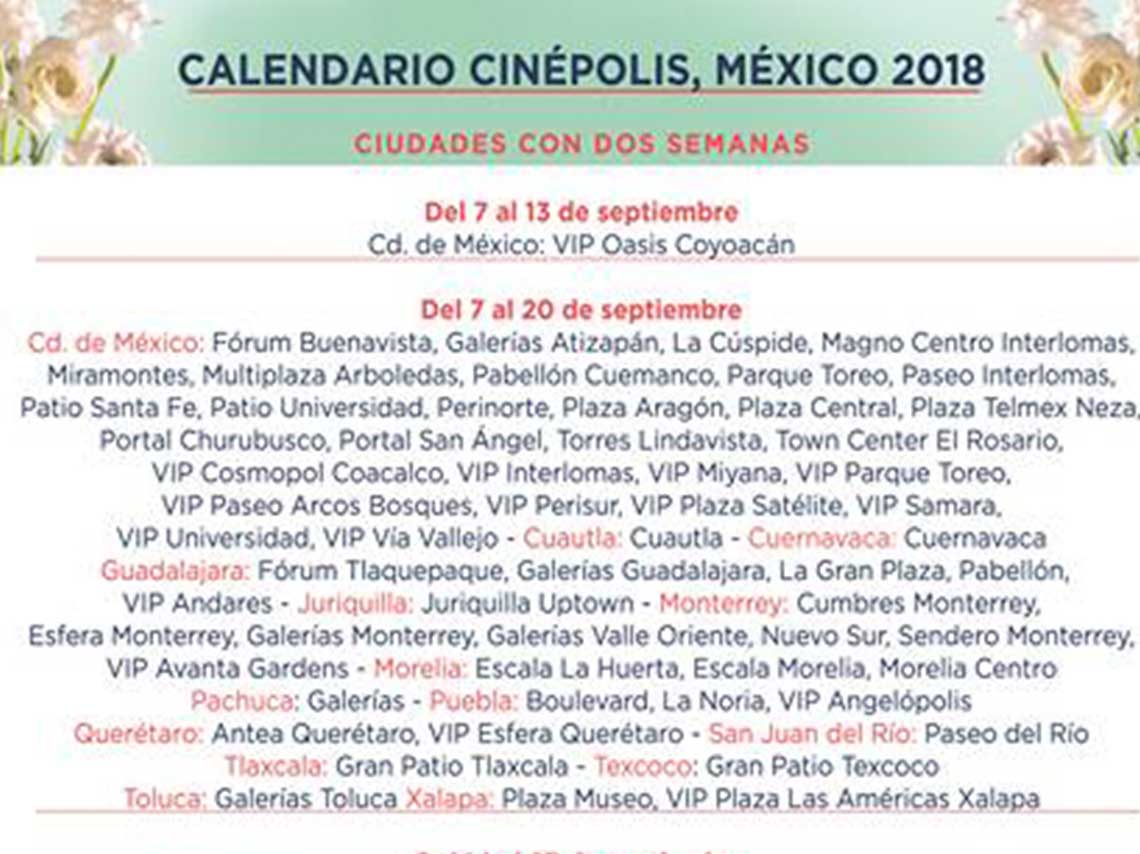 Tour de Cine Francés 2018 en CDMX calendario m