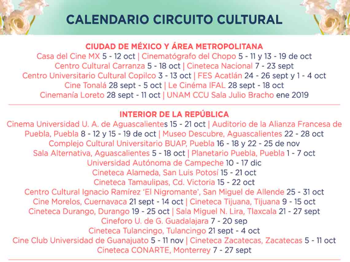 Tour de Cine Francés 2018 en CDMX calendario recinto