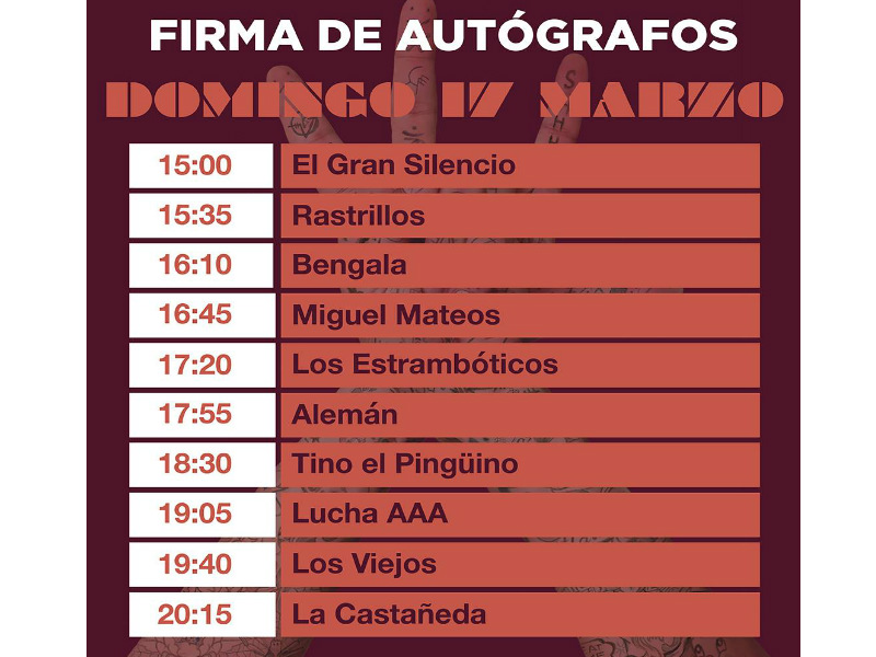 Firma de autógrafos: domingo.