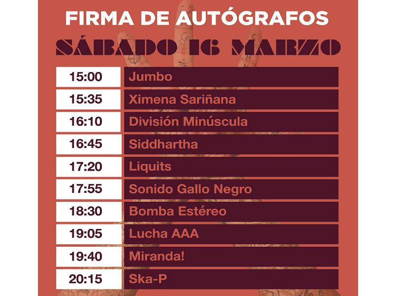 Firma de autógrafos: sábado.