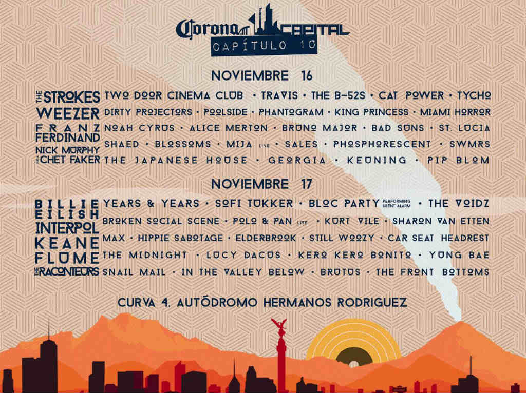 Corona Capital 2019 CDMX: cartel con división de bandas por día