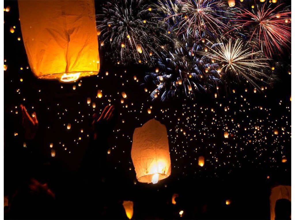 Noche de linternas flotantes en la ciudad ¡Pide un deseo!