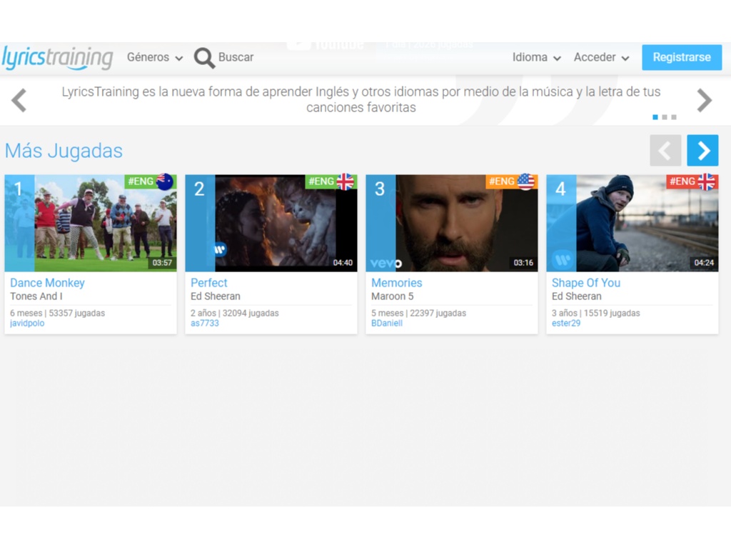 Aplicaciones y sitios para aprender otro idioma gratis: Lyrics Training