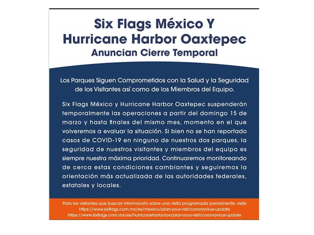 Six Flags México suspende actividades