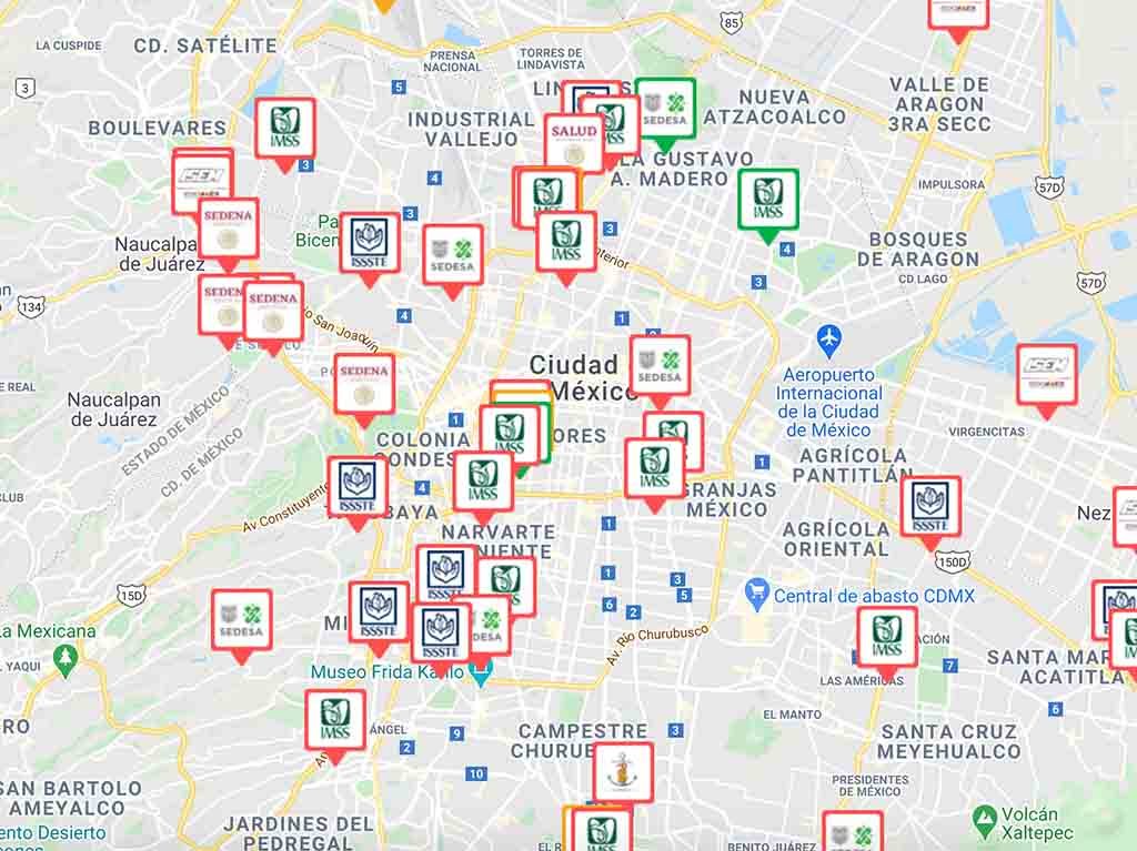 Mapa de disponibilidad en hospitales covid