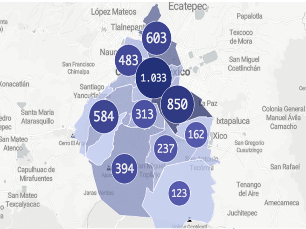 Mapa interactivo de contagios de COVID-19 por alcaldía en CDMX