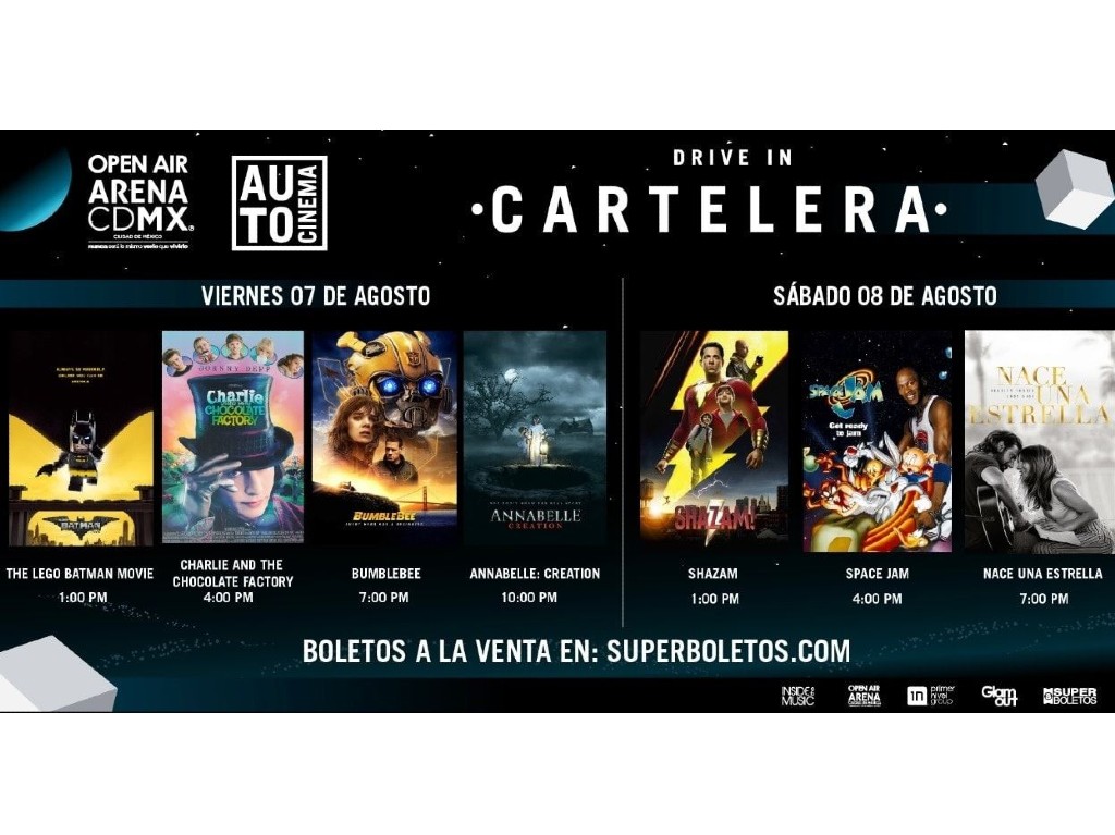 Cartelera de la primera semana de agosto en el autocinema Open Air de la Arena Ciudad de México