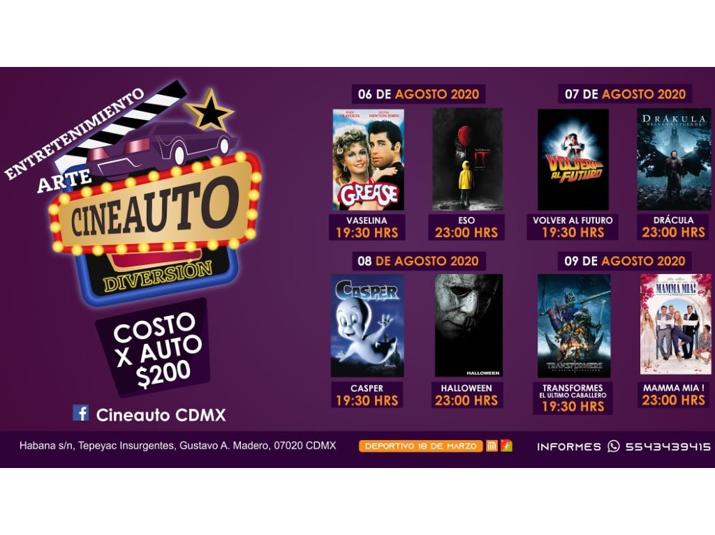 Cartelera Autocinema Deportivo 18 de Marzo