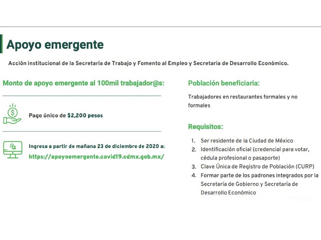 Apoyos económicos emergentes por semáforo rojo en Ciudad de México