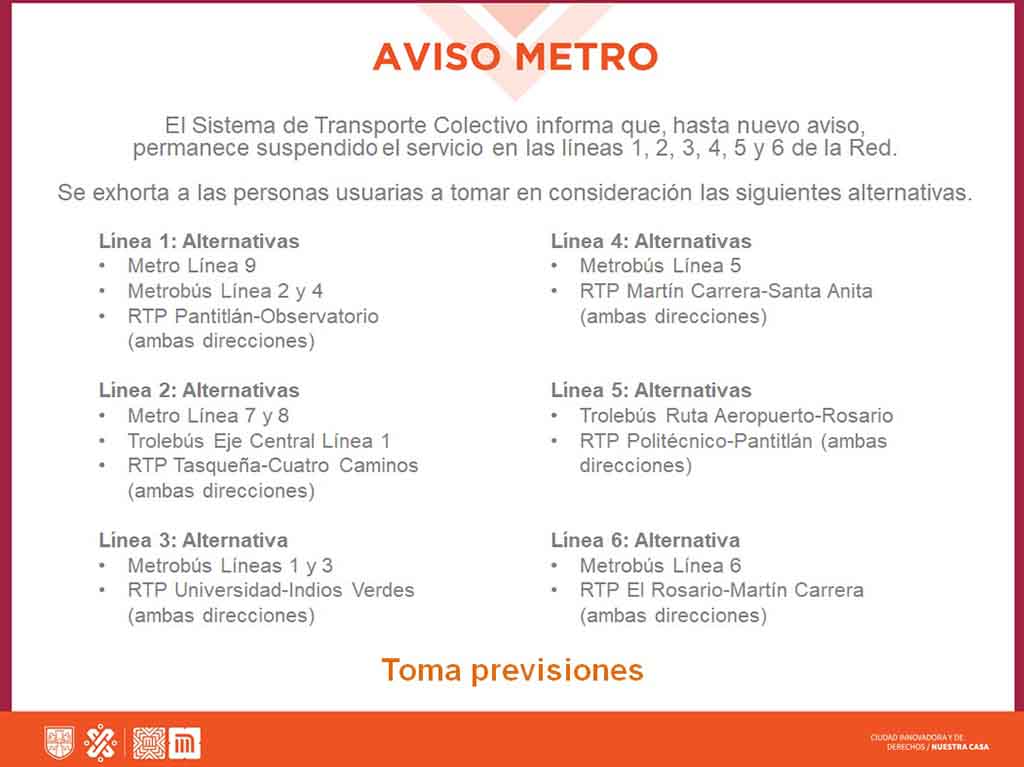 Metro suspendido hasta nuevo aviso