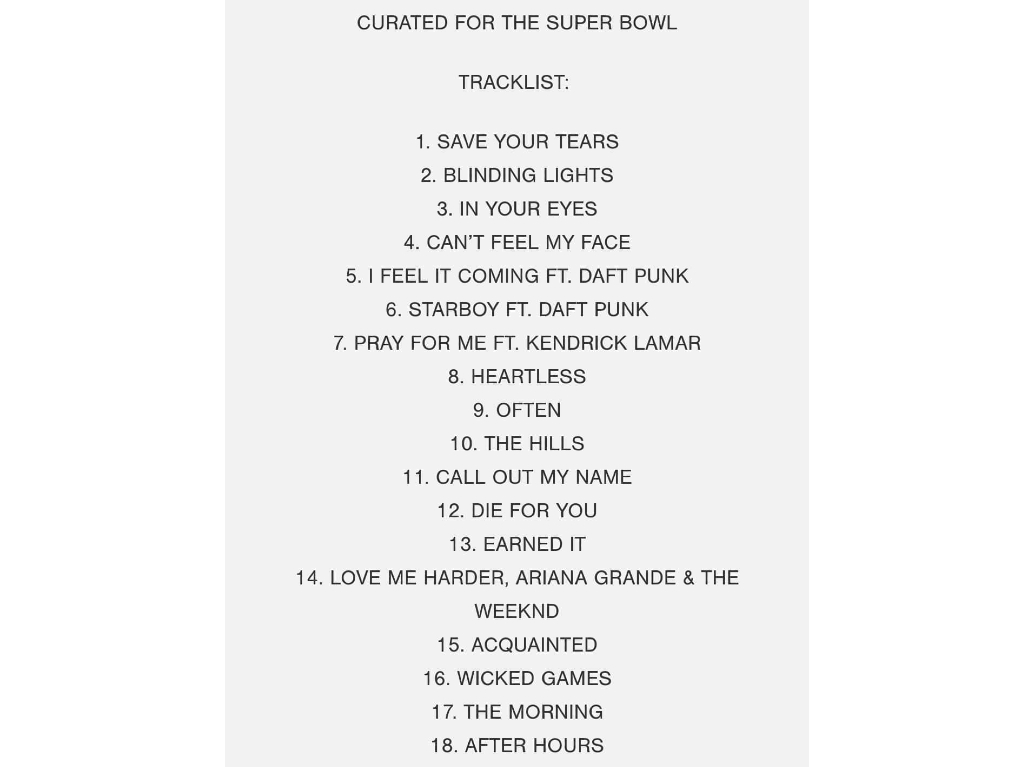 Setlist The Weeknd en el Super Bowl