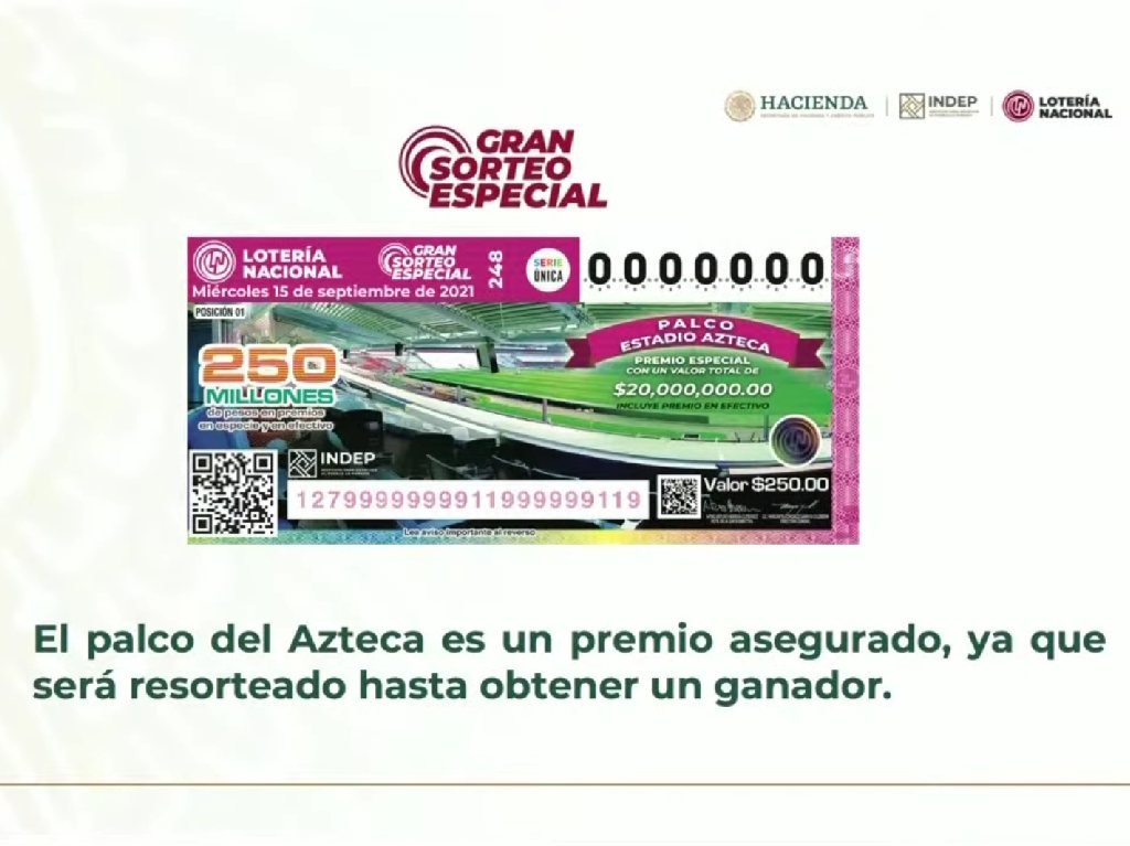 Lotería del 15 de septiembre Palco en el Azteca
