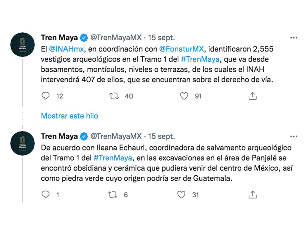 Vestigios arqueológicos en la ruta del Tren Maya