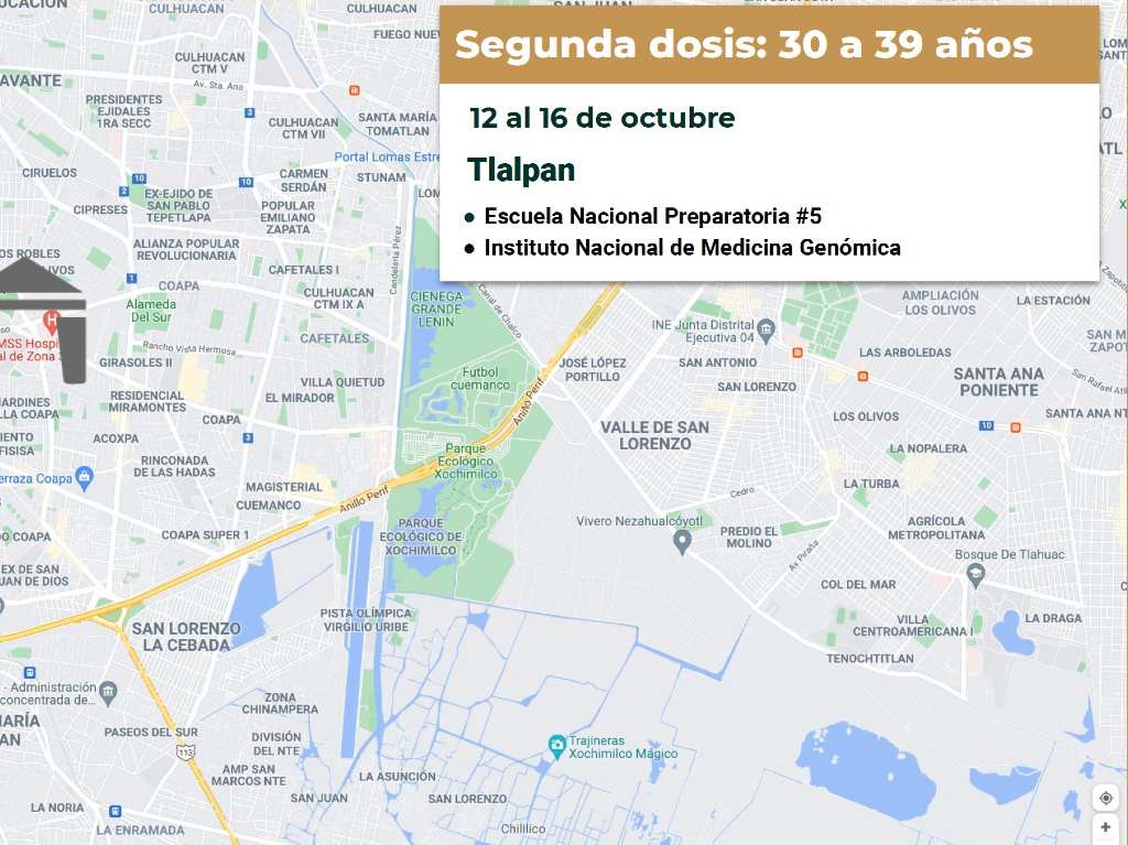 Vacunación de segundas dosis de 30 a 39 años Tlalpan