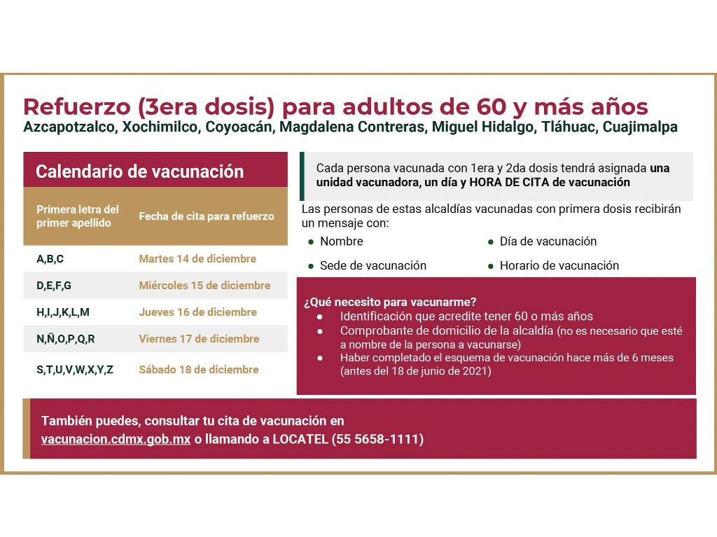 aplicación de vacuna de refuerzo en CDMX por letra