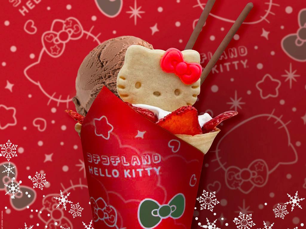 Prueba la crepa navideña de Hello Kitty en Kochi Kochi Land