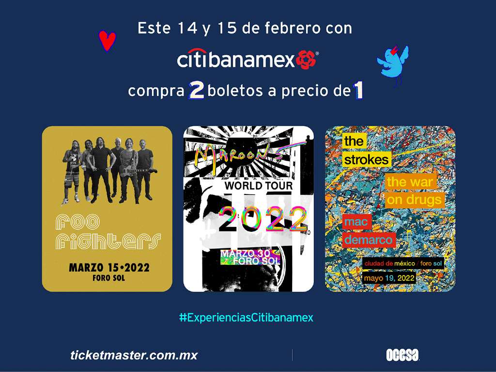 ¡2X1 en conciertos y festivales! aprovecha la promoción de San Valentín