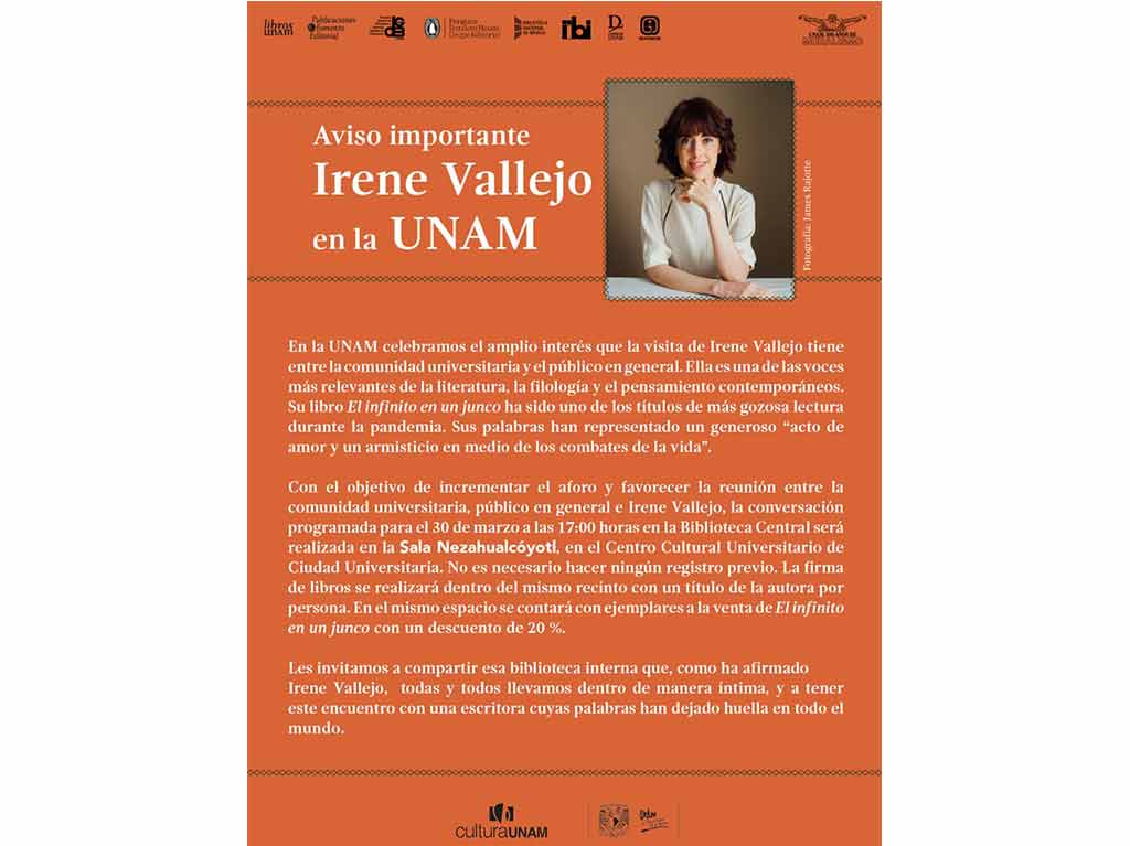 Irene Vallejo ofrecerá una charla en la Sala Nezahualcóyotl