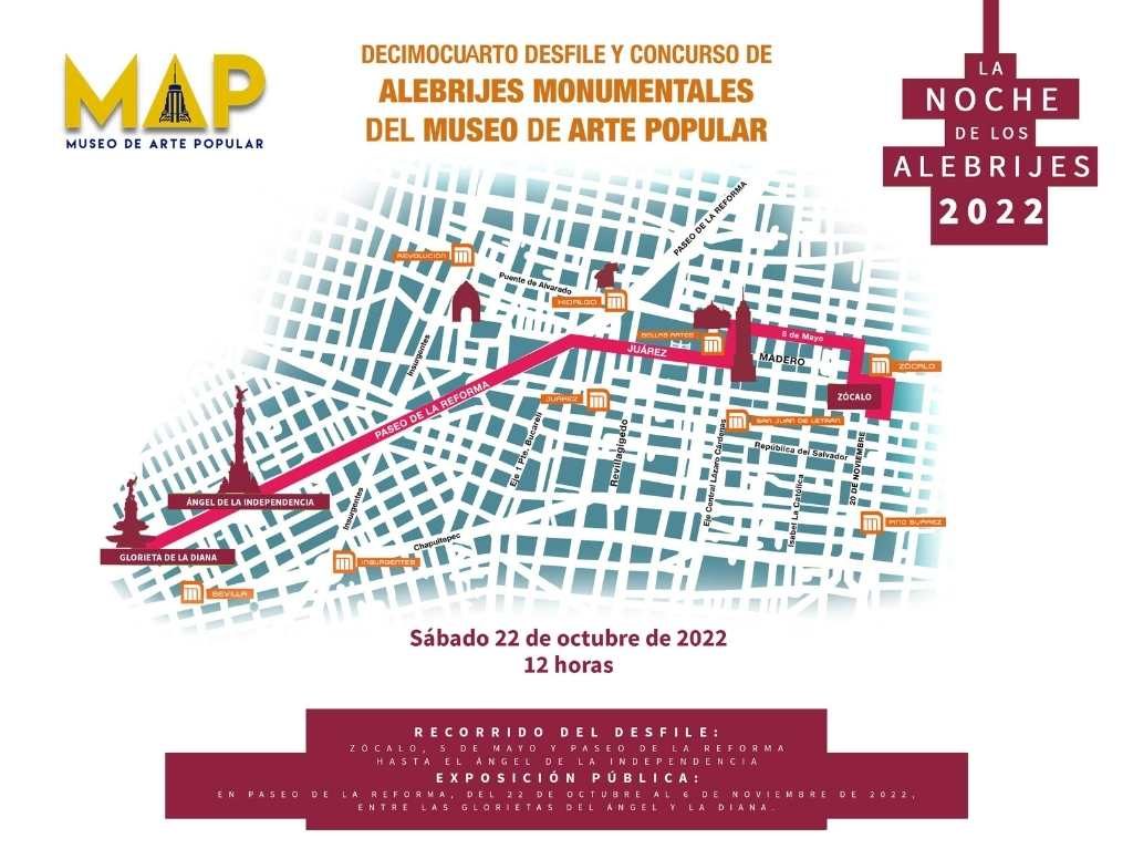Mapa de Ruta del Desfile de Alebrijes Monumentales 2022