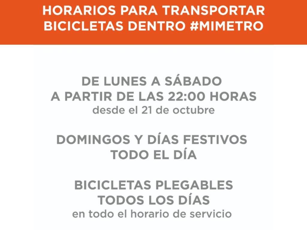 Horarios para viajar con tu bici en el metro de la CDMX