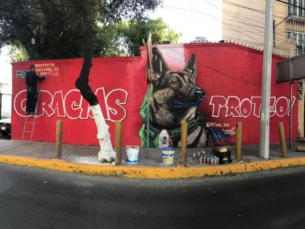 Mural de Proteo, el perro rescatista