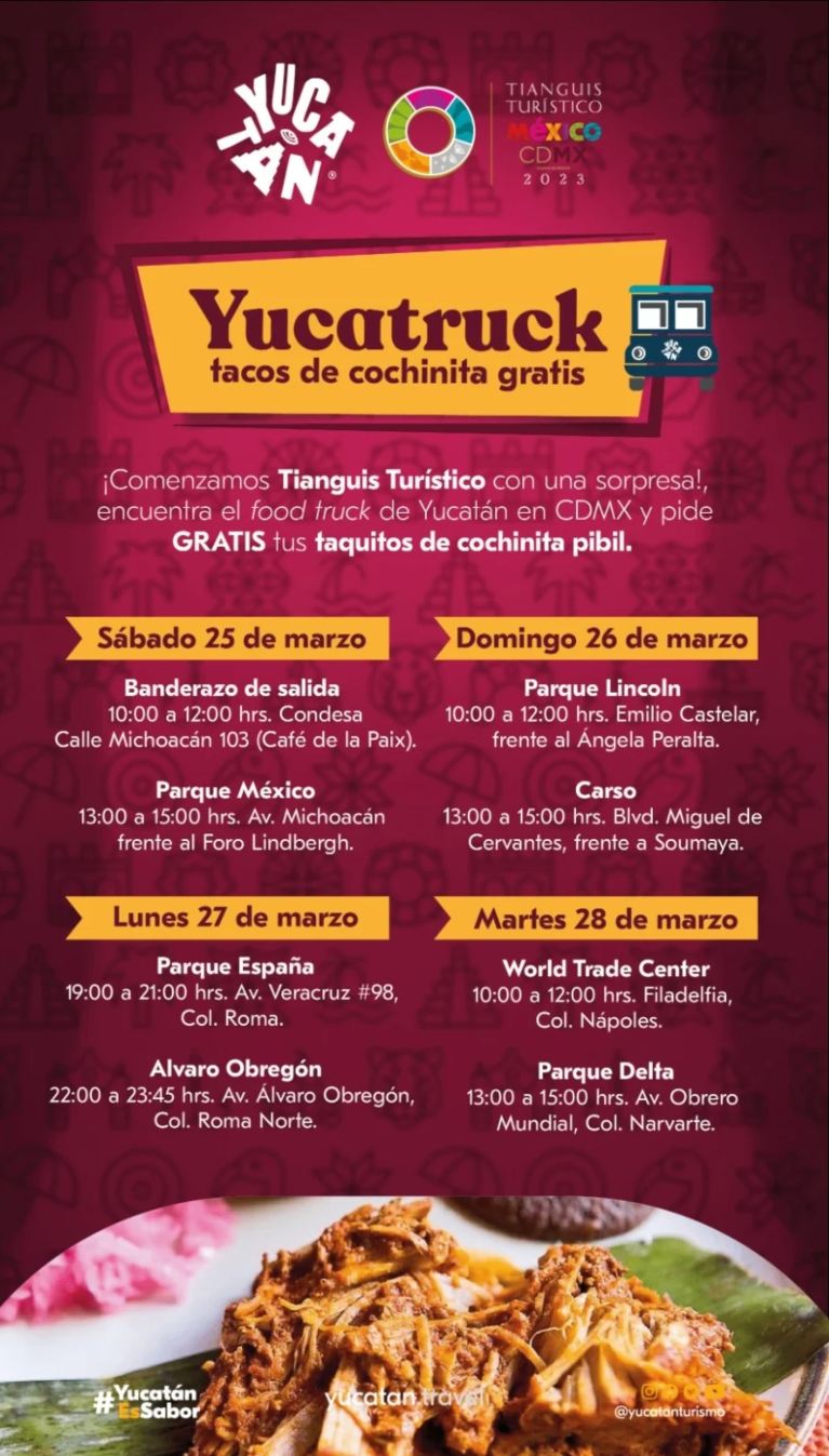 Yucatruck: conoce dónde habrá tacos de cochinita pibil gratis en la CDMX