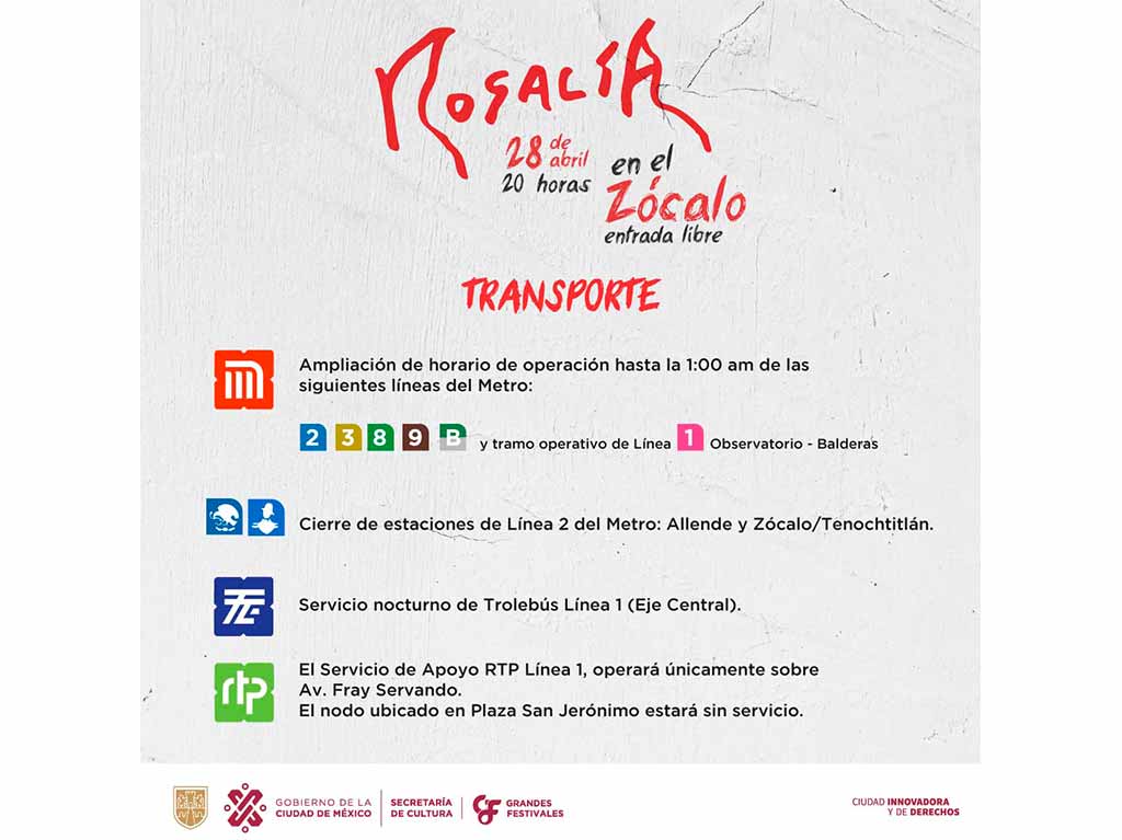 Transporte público para el concierto de Rosalía en el Zócalo