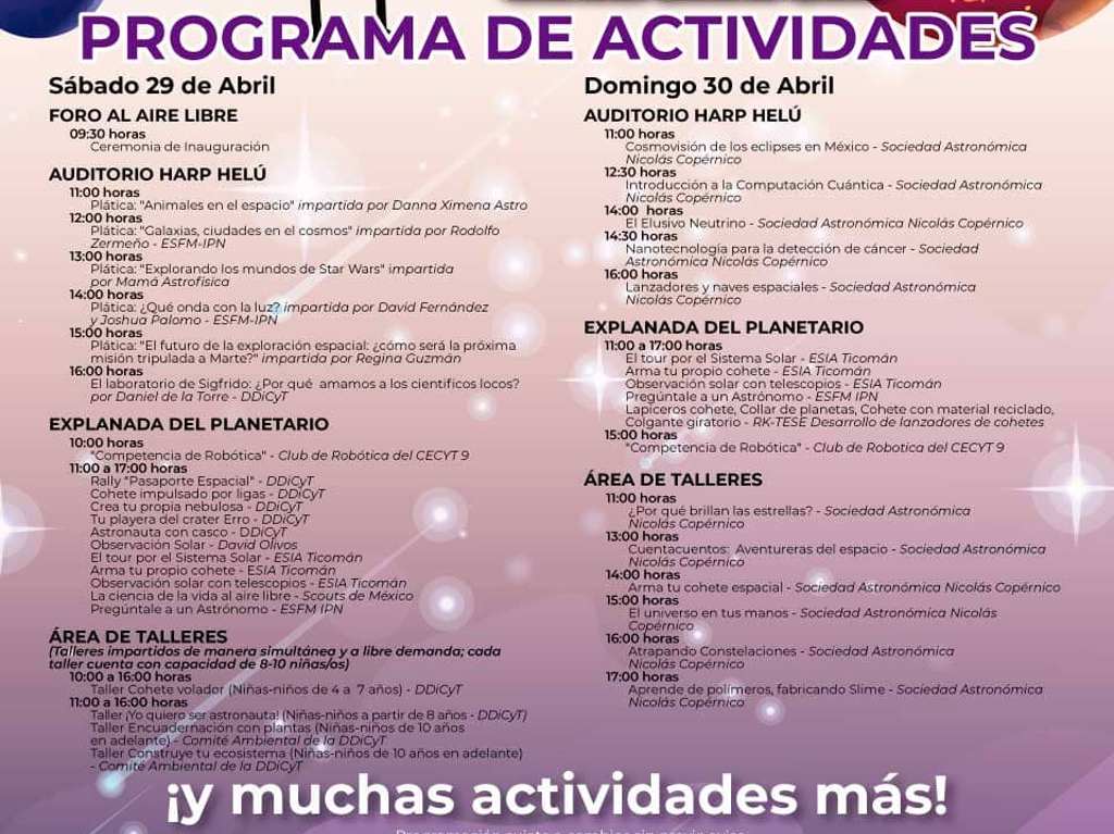 Programa de actividades del festival astronómico infantil