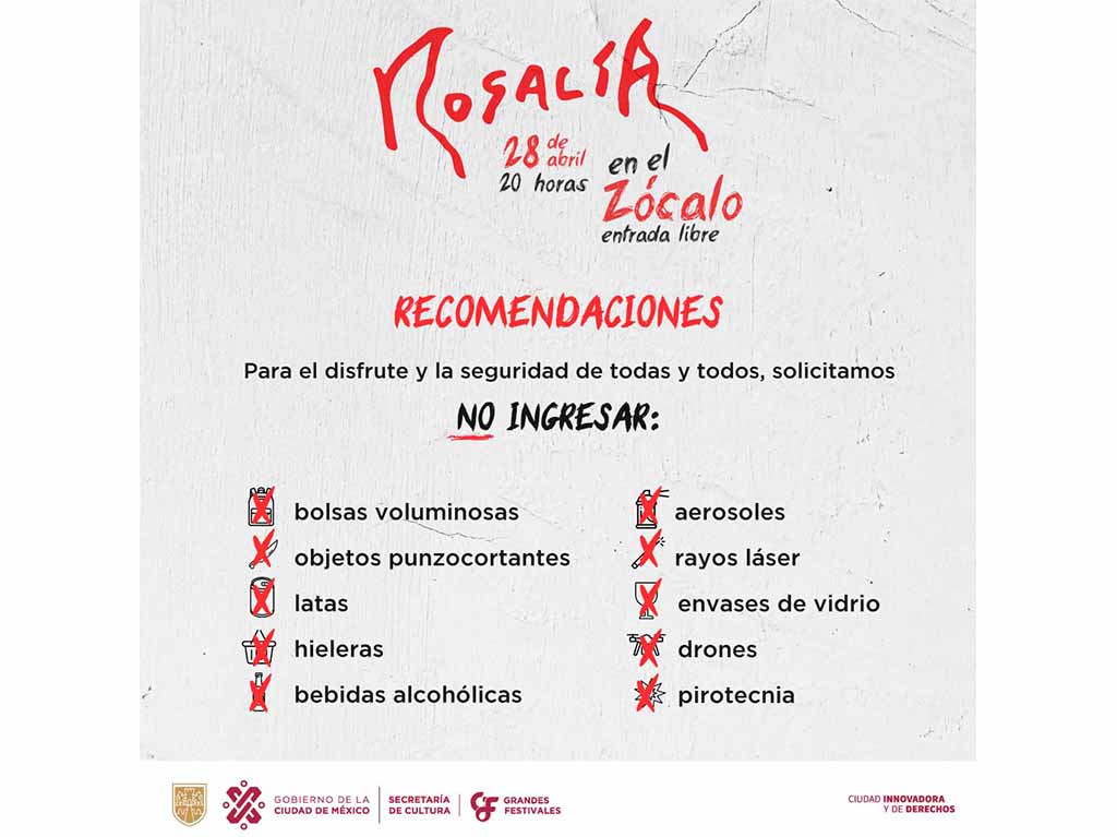 Objetos prohibidos para el concierto de Rosalía en el Zócalo