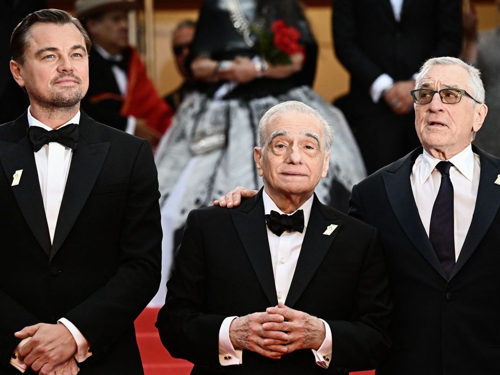 Premir de Killers of the flower Moon en el Festival de Cannes. Leonardo DiCaprio, Martin Scorsese y Robert De Niro.