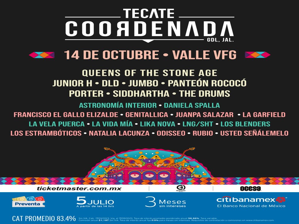 Cartel de Tecate Coordenada: Queens of the Stone Age, Panteón Rococó, DLD y mucho más. 0