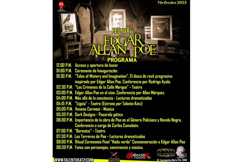 Actividades del Festival dedicado a Edgar Allan Poe en CDMX. 