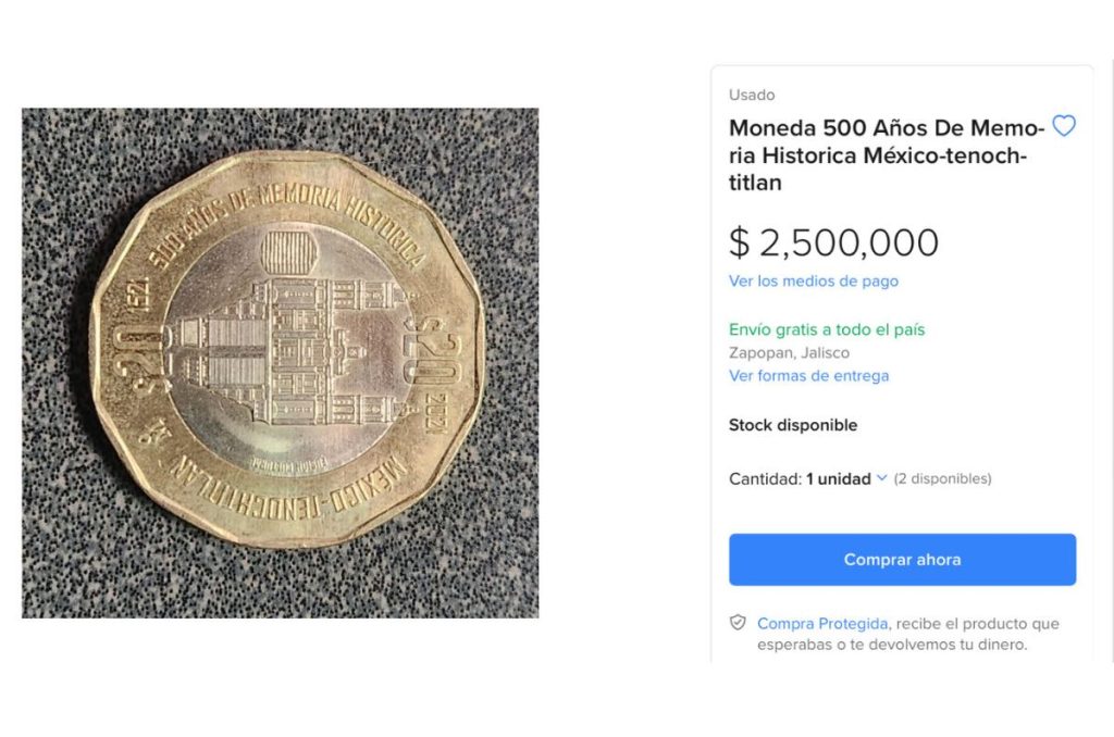 cuanto vale la moneda conmemorativa de tenochtitlán