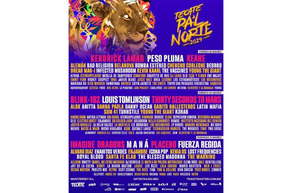 Cartel de Pa’l Norte 2024 Kendrick Lamar, Belanova y Blink182