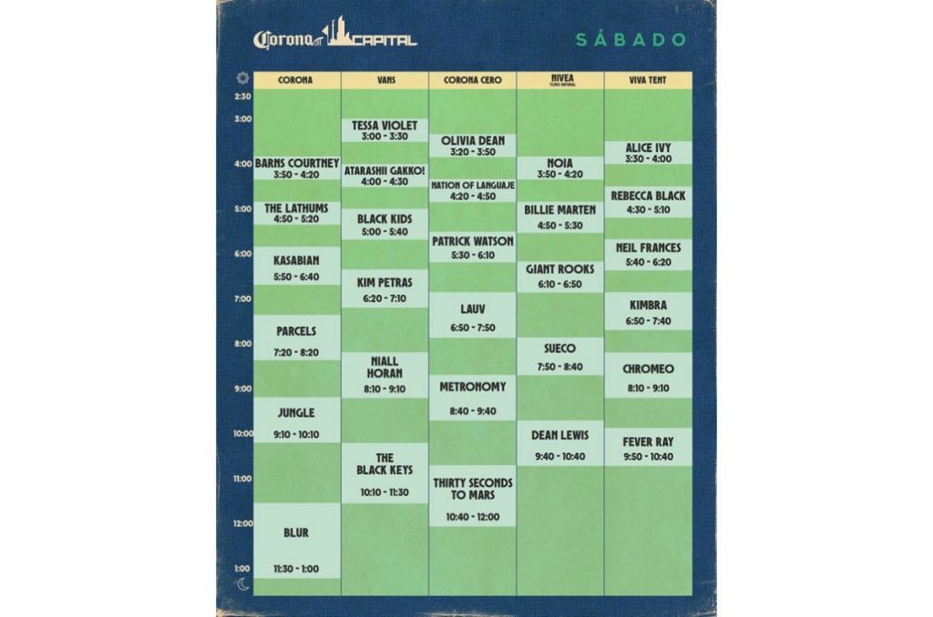 Sábado corona capital 2023 horarios 