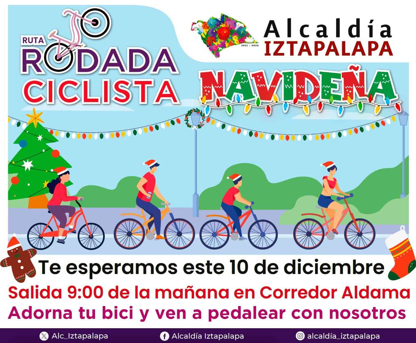 Rodada ciclista navideña en Iztapalapa