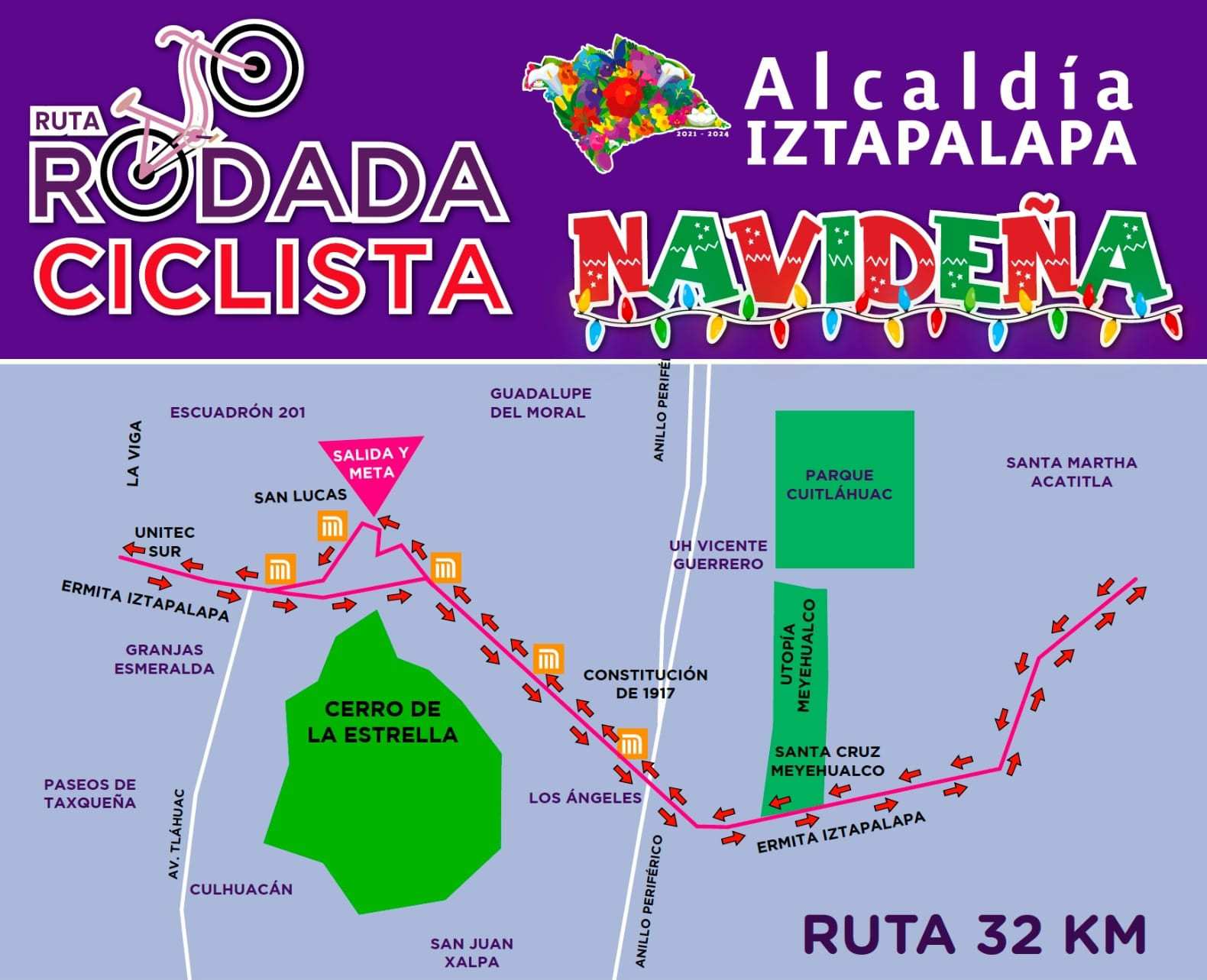 Rodada ciclista navideña en Iztapalapa