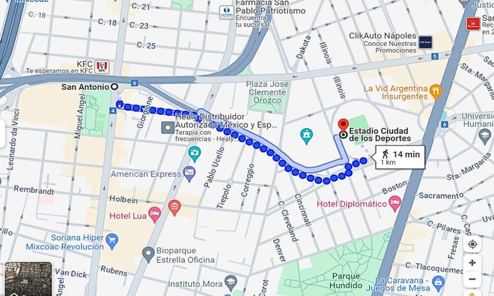 Rutas para llegar al Estadio Ciudad de los Deportes