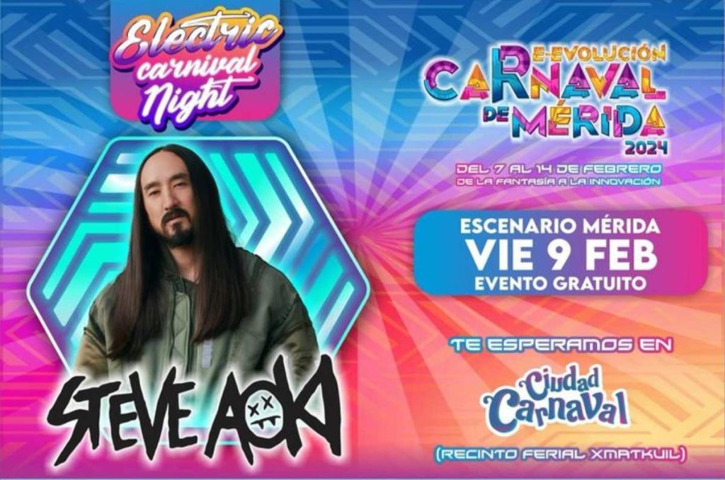 Steve Aoki participará en el carnaval de Mérida 2024