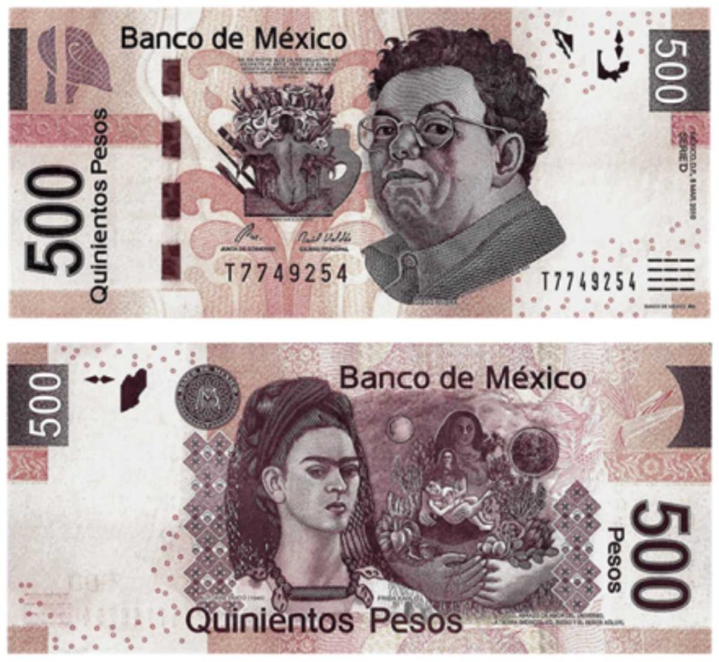 caracteristicas billete 500 diego y frida