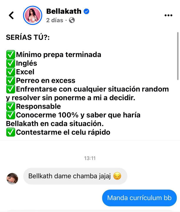 Perreando y trabajando: Bellakath abre vacantes para trabajar con ella 0