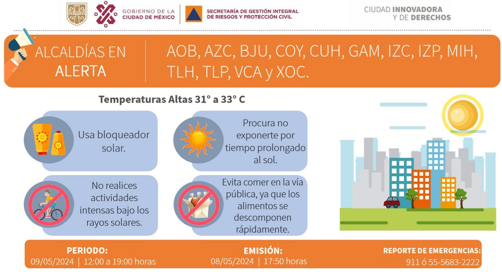 Clima HOY en CDMX: alerta naranja por calor
