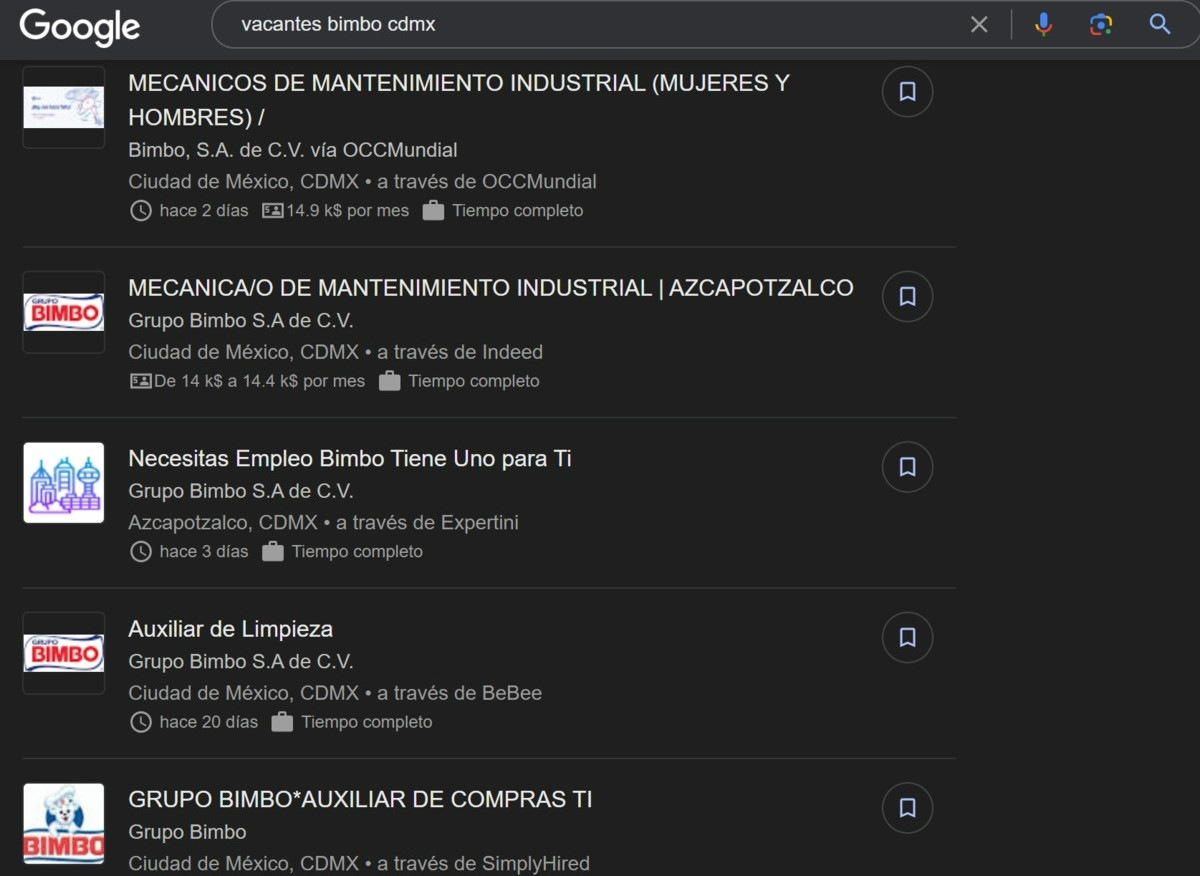 Vacantes de empleo en Bimbo CDMX