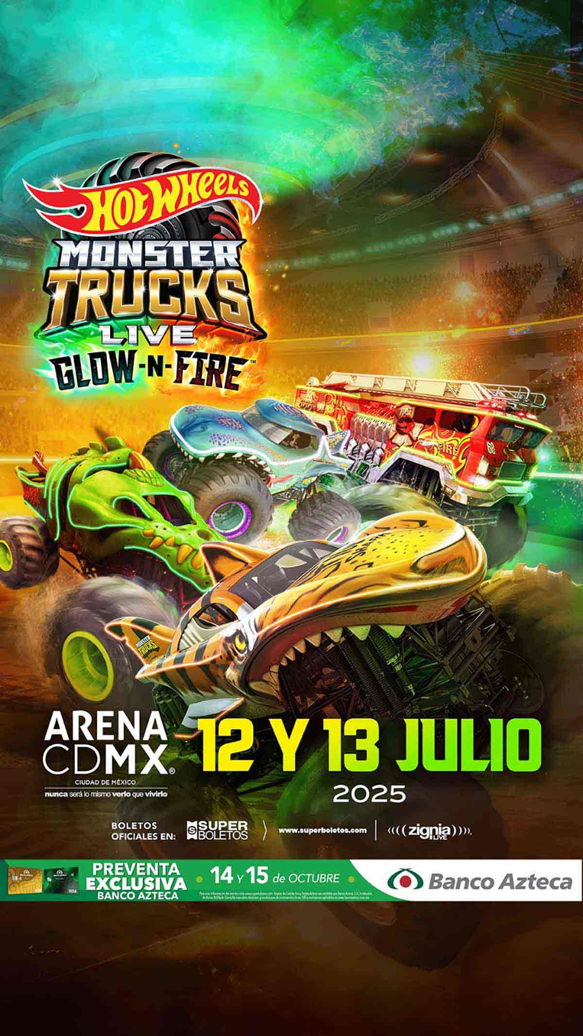 Hot Wheels Monster Trucks Live regresa a la Arena Ciudad de México con su nuevo espectáculo Glow-N-Fire. ¡Más acción, más fuego!