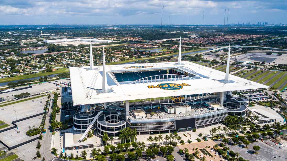 USA, Miami, October 2019: Aerial view of Hard Rock Stadium which