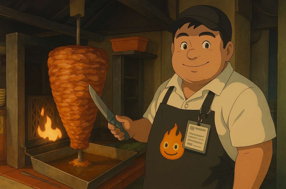 Taquero con su trompo al pastor. Foto: ChatGPT