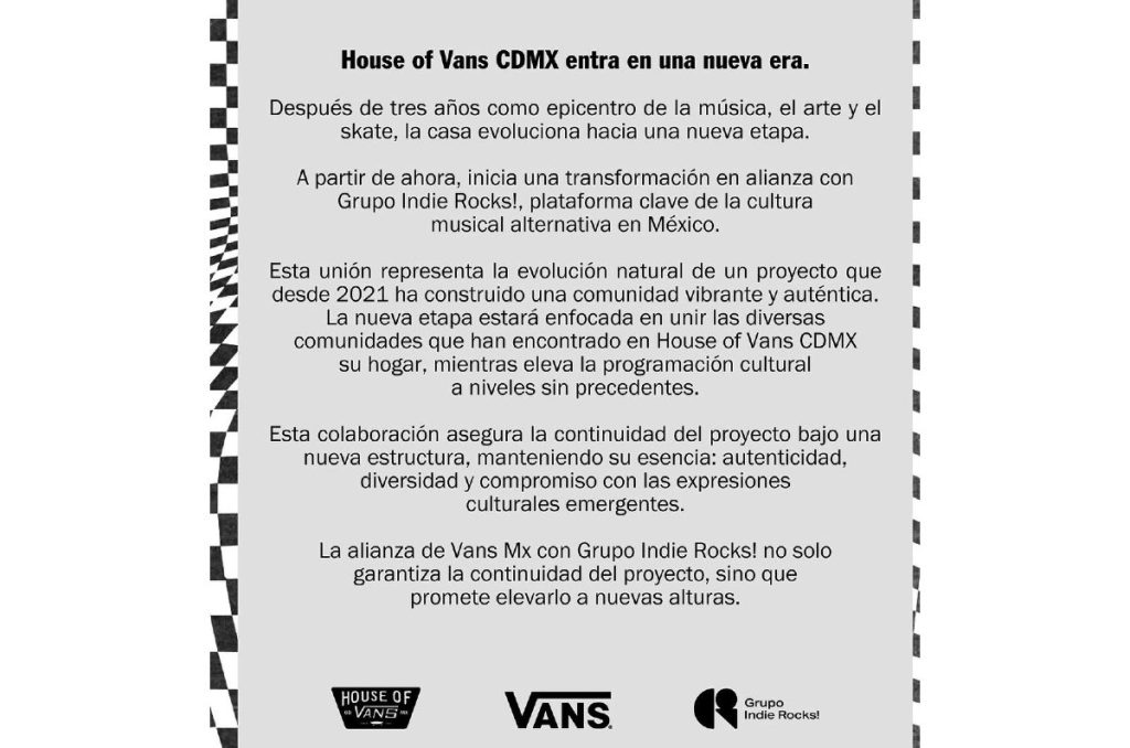 House of Vans alianza con Grupo Indie Rocks! nueva era para conciertos