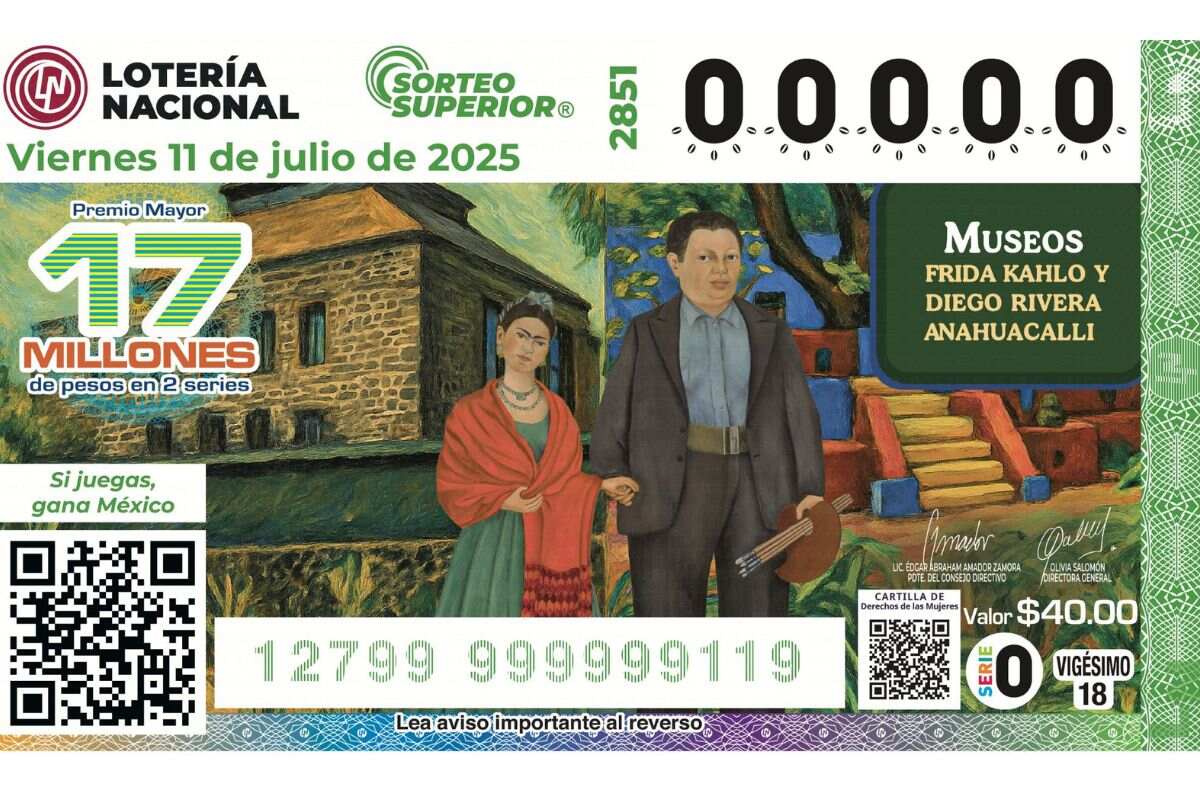 Frida Kahlo y Diego Rivera juntos en un billete de la Lotería Nacional